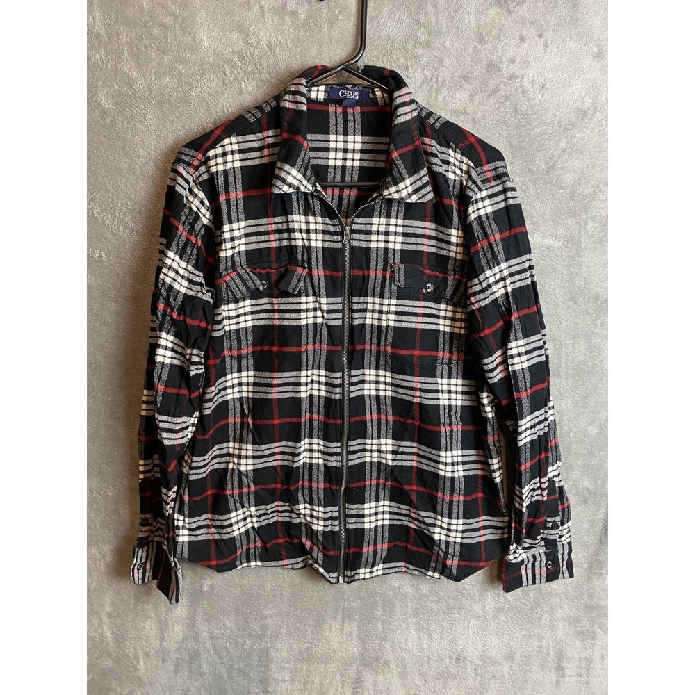 Chaps Denim‎ Womens XL Plaid Shirt Black Red Zip Front